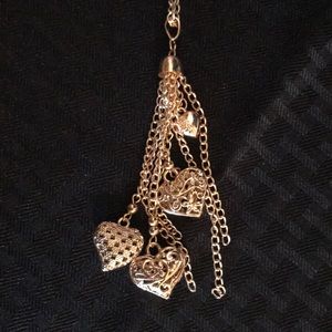 Tassel w hearts long gold necklace & earrings set Valentines Day ❤️